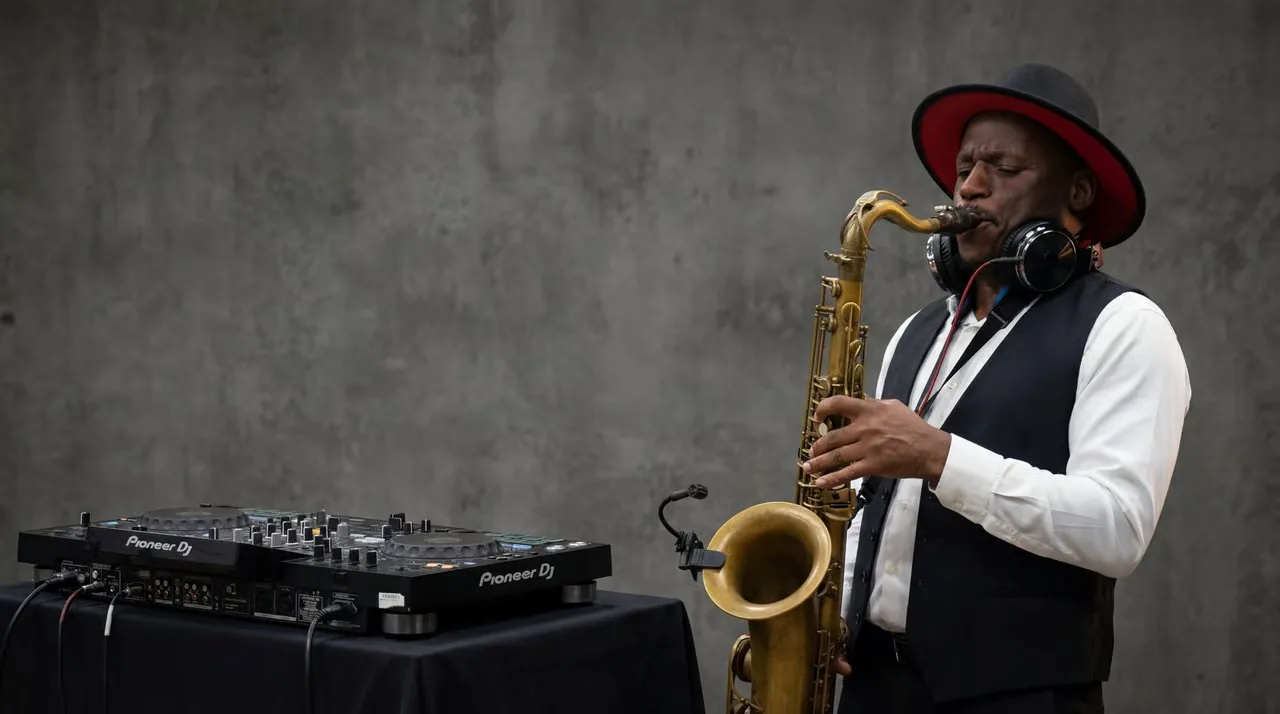 Richie Garrison performing as DJ and saxophonist